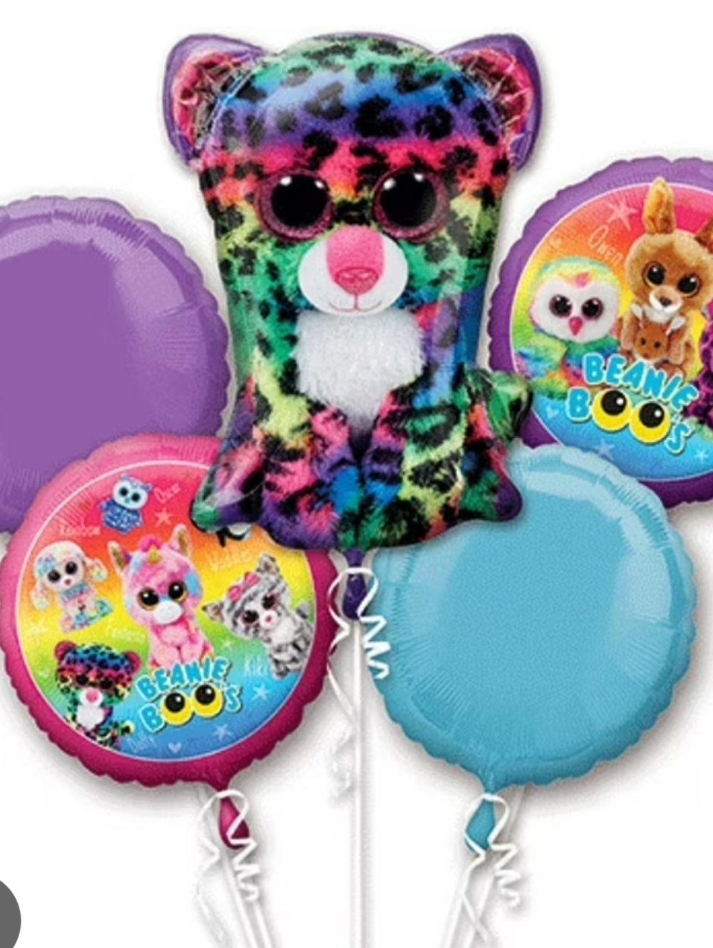 Beanie Boos Multicolor Plush Bear Foil Balloon Bouquet -